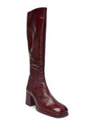 Donna Crinkle Brown Tall Boots Shoes Boots Ankle Boots Ankle Boots With Heel Red MIISTA