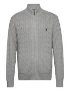 Cable-Knit Cotton Full-Zip Sweater Tops Knitwear Full Zip Jumpers Grey Polo Ralph Lauren