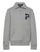 Fleece Letterman Quarter-Zip Pullover Tops Sweatshirts & Hoodies Sweatshirts Grey Ralph Lauren Kids