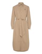 Belted Cotton Midi Shirtdress Knælang Kjole Beige Polo Ralph Lauren