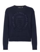 Logo-Crest Cotton Crewneck Sweater Tops Sweatshirts & Hoodies Sweatshirts Navy Lauren Ralph Lauren