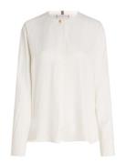 Fluid Viscose V-Neck Rlxd Blouse Tops Blouses Long-sleeved White Tommy Hilfiger