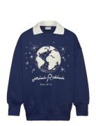 Mini Rodini Society Emb Collar Sweatshirt Tops Sweatshirts & Hoodies Sweatshirts Blue Mini Rodini