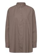 Gaia Shirt Poplin Tops Shirts Long-sleeved Khaki Green Moshi Moshi Mind