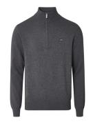 Clay Cotton Half-Zip Sweater Tops Knitwear Half Zip Jumpers Grey Lexington Clothing