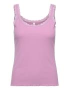 Singlet Rib Jersey Lace Tops T-shirts & Tops Sleeveless Pink Hunkemöller