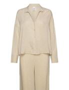 L/S Buttondown & Pant Sleep Set Pyjamas Nattøj Beige Calvin Klein