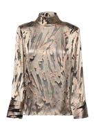 Awa Silk Blend Button Back Blouse Tops Blouses Long-sleeved Beige Malina