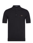 Classic Knitted Shirt Tops Knitwear Short Sleeve Knitted Polos Navy Fred Perry