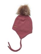 Hat W. Detachable Fake Fur Accessories Headwear Hats Beanie Pink Minymo