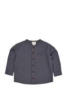 Check Shirt W. Placket Tops Shirts Long-sleeved Shirts Navy Copenhagen Colors