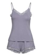 Pj Cami Short Viscose Lace Pyjamas Nattøj Purple Hunkemöller