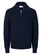 Slhland Ls Knit Half Zip Tops Knitwear Half Zip Jumpers Navy Selected Homme