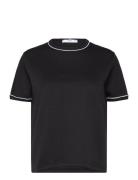 100% Cotton T-Shirt With Contrast Piping Tops T-shirts & Tops Short-sleeved Black Mango