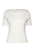 Short-Sleeved Fine-Knit T-Shirt Tops T-shirts & Tops Short-sleeved Cream Mango