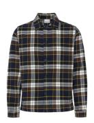 Big Checked Heavy Flannel Overshirt Tops Overshirts Navy Knowledge Cotton Apparel