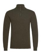 Eco Wool Halfdan Knit Tops Knitwear Half Zip Jumpers Khaki Green Mads Nørgaard