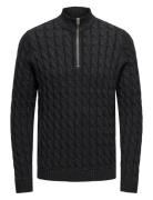 Onskicker Life Reg 3 Cable Half Zip Knit Tops Knitwear Half Zip Jumpers Navy ONLY & SONS