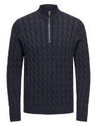 Onskicker Life Reg 3 Cable Half Zip Knit Tops Knitwear Half Zip Jumpers Navy ONLY & SONS