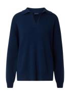 Peyton Boiled Merino Wool Knitted Polo Sweater Tops Knitwear Jumpers Navy Lexington Clothing