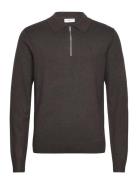 Ecovero L/S Zip Polo Tops Knitwear Long Sleeve Knitted Polos Brown Lindbergh