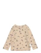 T-Shirt L/S Printed Tops T-shirts Long-sleeved T-Skjorte Beige Petit Piao