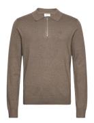 Ecovero L/S Zip Polo Tops Knitwear Long Sleeve Knitted Polos Brown Lindbergh