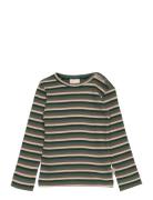 T-Shirt L/S Modal Multi Striped Tops T-shirts Long-sleeved T-Skjorte Green Petit Piao