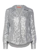 Double Collar Shirt, 2260 Sequins Tops Blouses Long-sleeved Silver STINE GOYA