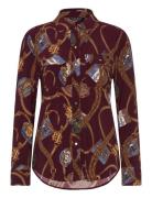 Slim Fit Print Stretch Jersey Shirt Tops Shirts Long-sleeved Burgundy Lauren Ralph Lauren