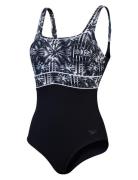 Womens Shaping Contoureclipse Printed 1 Piece Sport Swimsuits Black Speedo