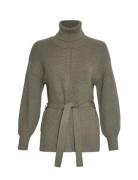 Mschamari Rachelle R Belt Pullover Tops Knitwear Turtleneck Khaki Green MSCH Copenhagen