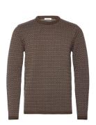 Jacquard Crew Neck Knit - Regenerat Tops Knitwear Round Necks Brown Knowledge Cotton Apparel