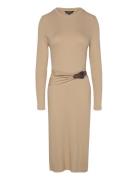 Buckle-Trim Cotton-Blend Knit Midi Dress Knælang Kjole Beige Lauren Ralph Lauren