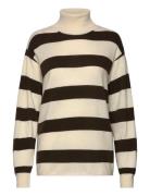 Eco Wool Stripe Kally Sweater Tops Knitwear Turtleneck Cream Mads Nørgaard