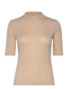 Short Sleeve Knitted T-Shirt Tops T-shirts & Tops Short-sleeved Beige Mango