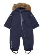 Toddler Padded Jumpsuit With Fur Mole 74 Outerwear Coveralls Snow-ski Coveralls & Sets Navy ISBJÖRN Of Sweden