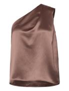 Elle Satin Tank Tops Blouses Sleeveless Brown Ahlvar Gallery