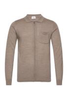 Merino Polo Collar Zip Cardigan Tops Knitwear Full Zip Jumpers Beige Lindbergh