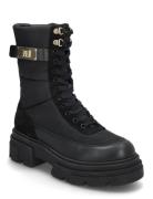 Biker Leather Mix Lace-Up Shoes Boots Ankle Boots Laced Boots Black Tommy Hilfiger