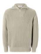 Slhdry Ls Knit Relaxed Half Zip Tops Knitwear Half Zip Jumpers Cream Selected Homme