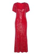 Sequins Midi V-Neck Dress Maxikjole Festkjole Red ROTATE Birger Christensen