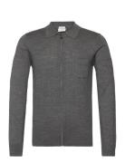 Merino Polo Collar Zip Cardigan Tops Knitwear Full Zip Jumpers Grey Lindbergh