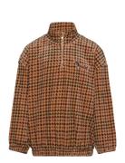 Dog Houndstooth Aop Velour Halfzip Sweatshirt Tops Sweatshirts & Hoodies Sweatshirts Brown Mini Rodini