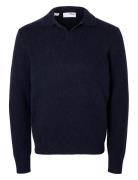 Slhrai Ls Knit Open Polo Tops Knitwear Long Sleeve Knitted Polos Navy Selected Homme