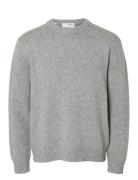 Slhcody Ls Knit Relaxed Crew Neck Noos Tops Knitwear Round Necks Grey Selected Homme