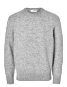 Slhrai Ls Knit Crew Neck Noos Tops Knitwear Round Necks Grey Selected Homme