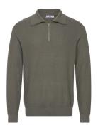 Sweater With Polo-Neck Structure And Zip Tops Knitwear Half Zip Jumpers Green Mango