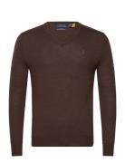 Slim Fit Washable Wool V-Neck Sweater Tops Knitwear V-necks Brown Polo Ralph Lauren