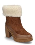 Coraline Shearling-Trim Suede Bootie Shoes Boots Ankle Boots Ankle Boots With Heel Brown Lauren Ralph Lauren